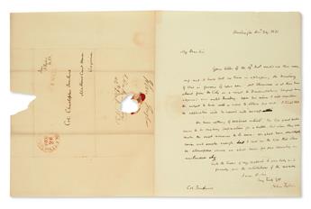 JOHN TYLER. Two Autograph Letters Signed, as Senator, to Colonel Christopher Tomkins. The first, promising to re...